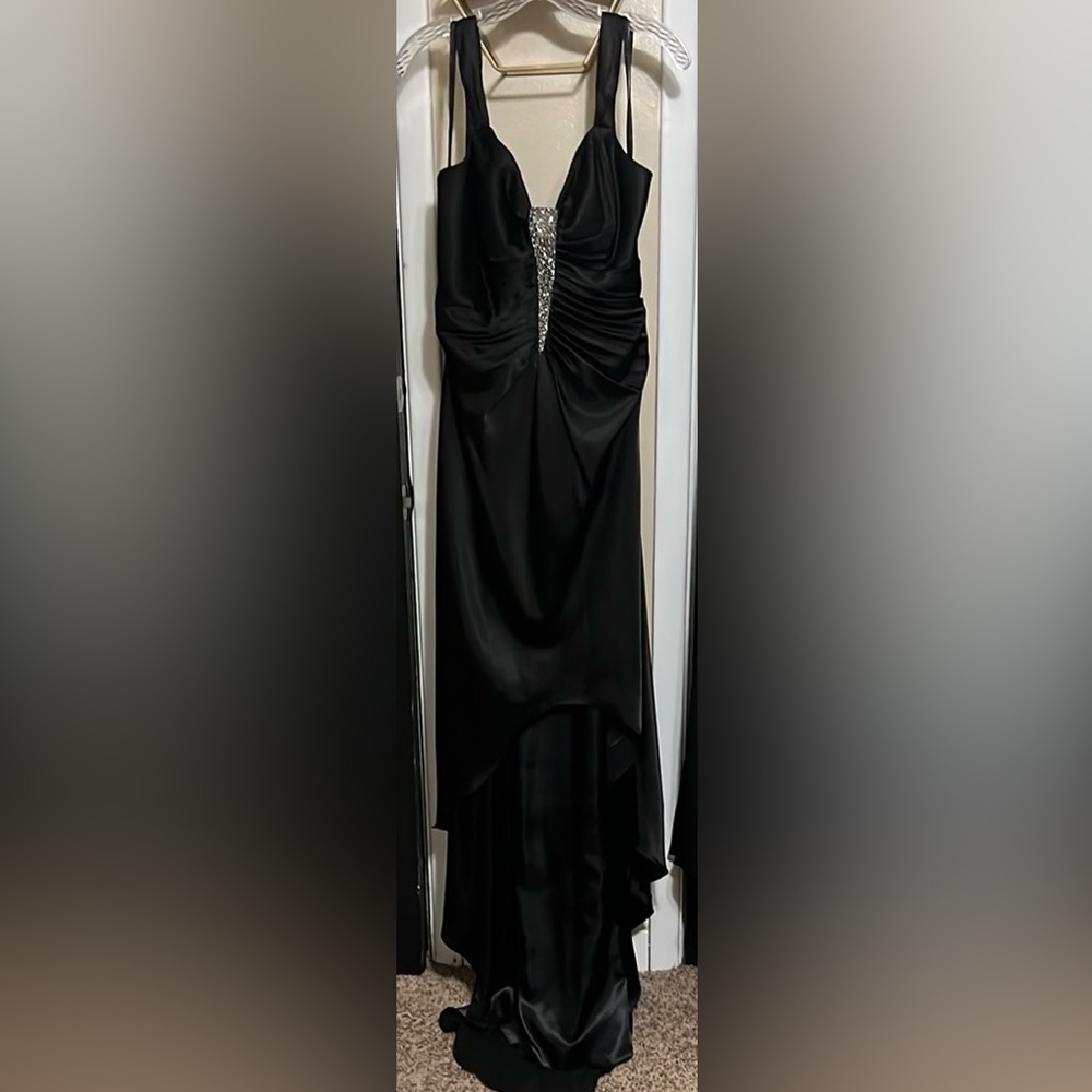 Night Moves Prom Collection Black Ruched Backless Gown